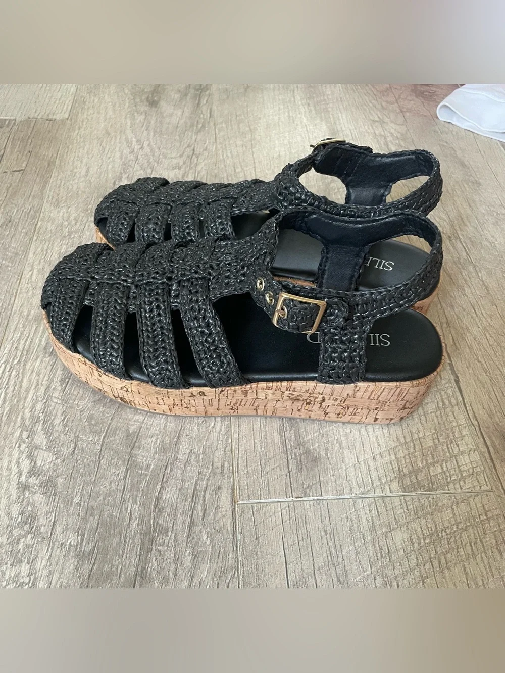 Anthropologie Silent D Fisherman Cork-Bottom Platform Flats Black 40 10 $148